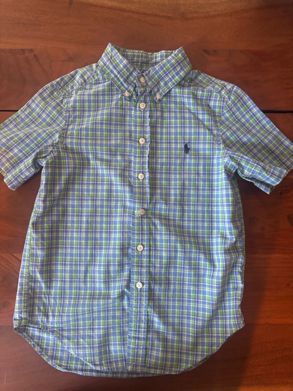Ralph Lauren Short-Sleeve Plaid Button-Down Shirt - Blue & Green